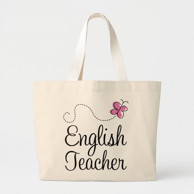 Grand Tote Bag Papillon rose de professeur d'Anglais (Devant)