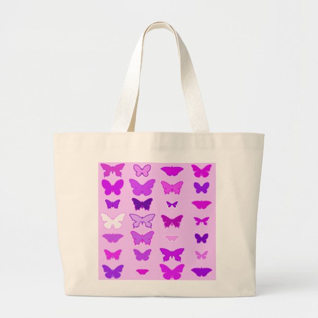 Grand Tote Bag Papillons, orchidées, violettes et magenta (Devant)