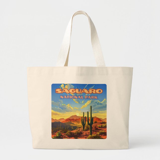 Grand Tote Bag Parc national du Saguaro Arizona Désert Cactus Rét (Devant)
