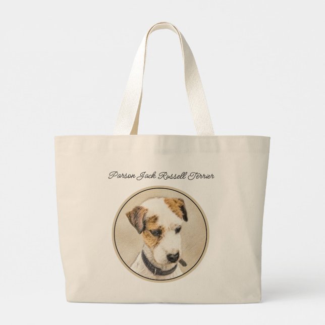 Grand Tote Bag Parson Jack Russell Terrier Peinture Chien d'anima (Dos)