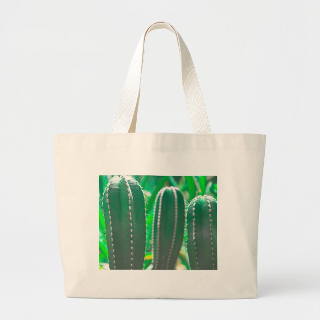 Grand Tote Bag Pastel Green Cactus plante feuilles (Devant)