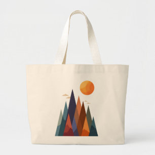 Grand Tote Bag Paysage avec montagnes et soleil