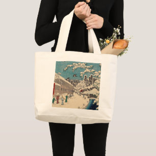 Grand Tote Bag Paysage hivernal d'Hiroshige japon ukiyo-e antique