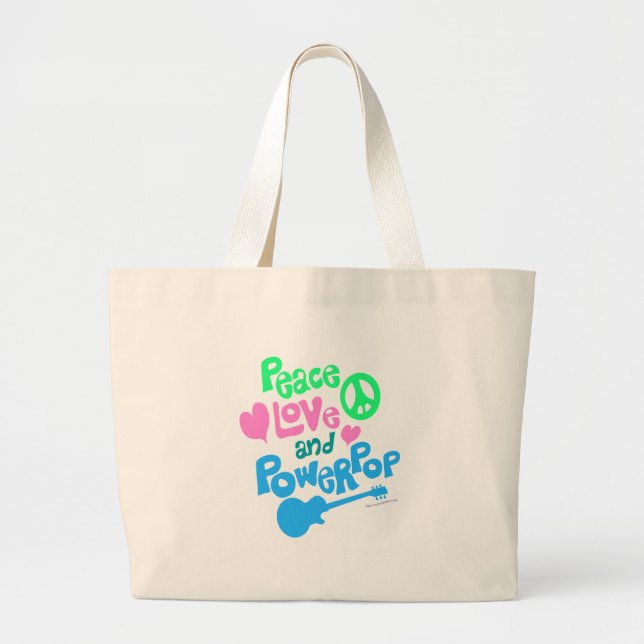 Grand Tote Bag Peace, Love Powerpop Music Thème Moto (Devant)