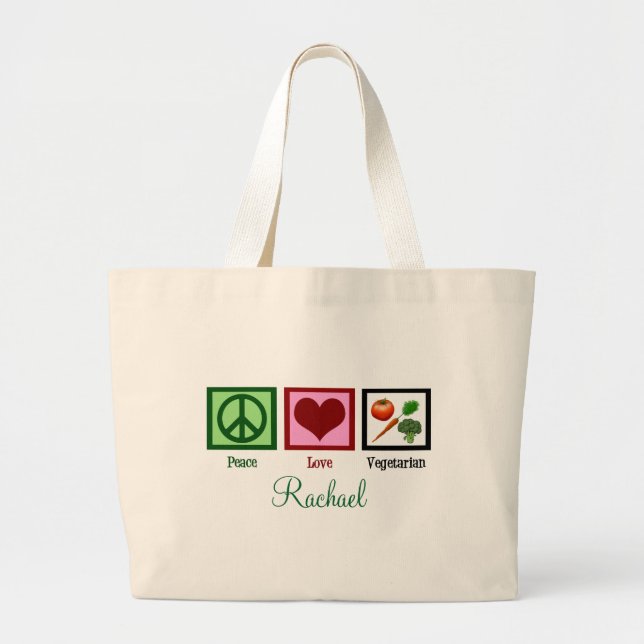 Grand Tote Bag Peace Love végétarien Personnalisé (Devant)