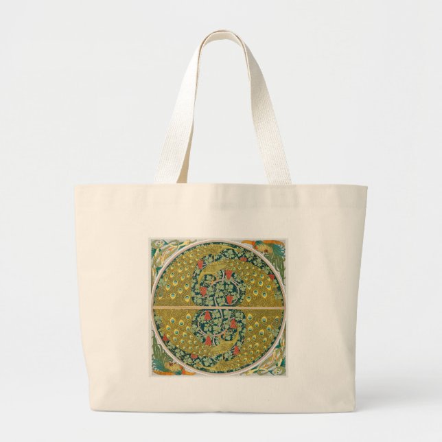 Grand Tote Bag Peacock Art Nouveau Style rond design complexe (Devant)