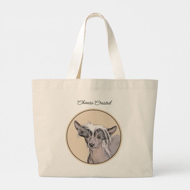 Grand Tote Bag Peinture Chinoise sans cheveux peint art original  (Dos)