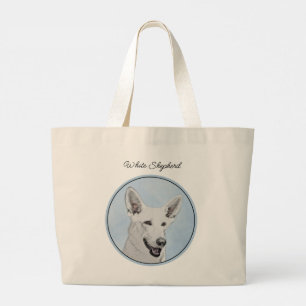 Grand Tote Bag Peinture de berger blanc mignonne Art de chien ani