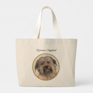 Grand Tote Bag Peinture de Berger des Pyrénées Chien Faon aux Poi