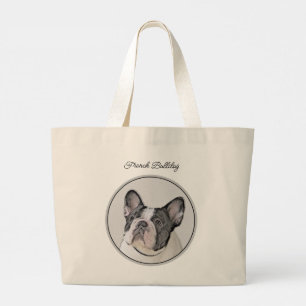Grand Tote Bag Peinture de Chien à Chien à Chien blanc Noir