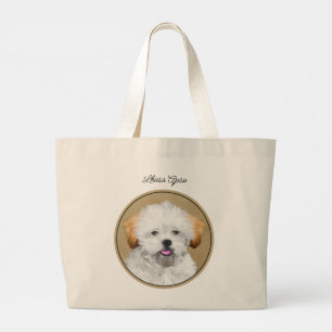 Grand Tote Bag Peinture de chiot Lhasa Apso Mignon Art original d