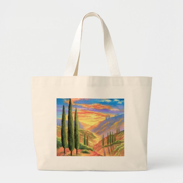 Grand Tote Bag Peinture de paysage de la Toscane - multi (Devant)