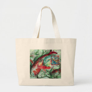 Grand Tote Bag Peinture de poissons de carpe de Koi