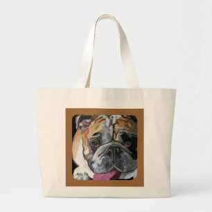 Grand Tote Bag Peinture de visage de bouledogue sur des