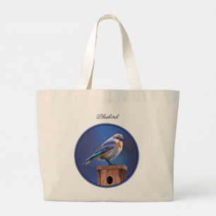 Grand Tote Bag Peinture féminine d'oiseau bleu de l'Est Art d'ori