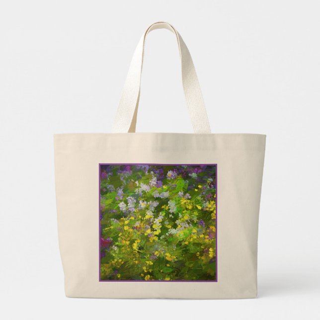 Grand Tote Bag Peinture fleur sauvage Impasto Art Fleur Original (Dos)