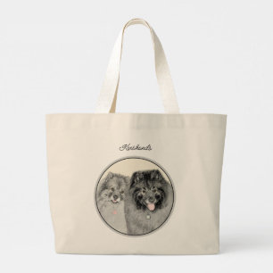 Grand Tote Bag Peinture Keeshond 2 Keeshonden Original Chien Art