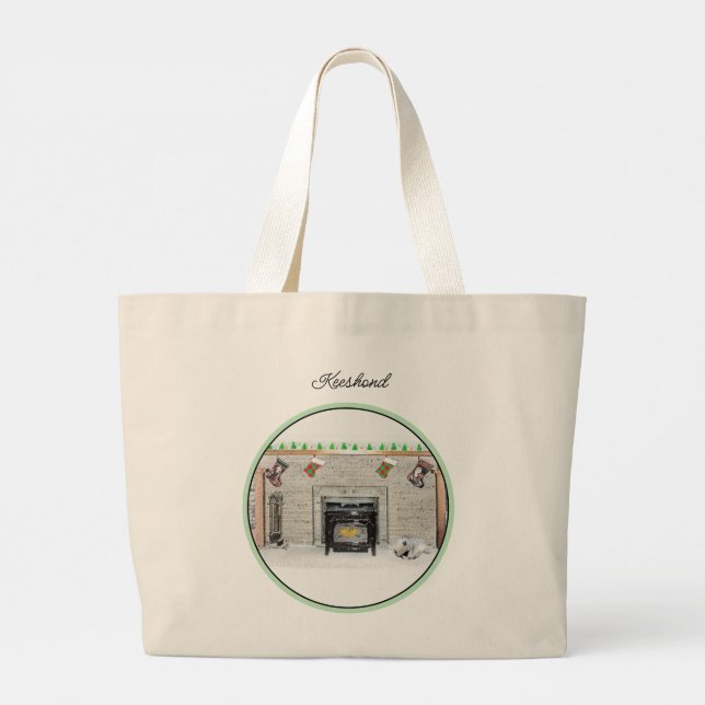 Grand Tote Bag Peinture Keeshond Chiot de Noël par foyer Art (Dos)