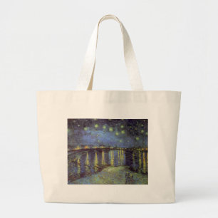 Grand Tote Bag Peinture nocturne étoilée de Van Gogh