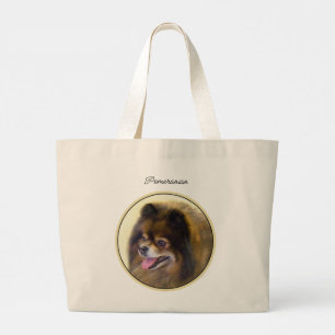 Grand Tote Bag Peinture Poméranienne Orange Sable Original Chien