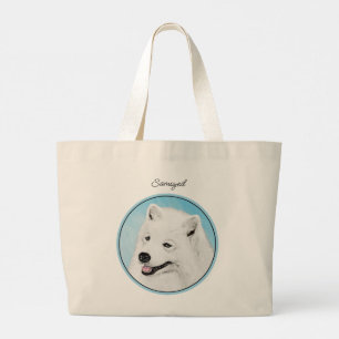 Grand Tote Bag Peinture Samoyède Blanc Chien Original Mignon Art