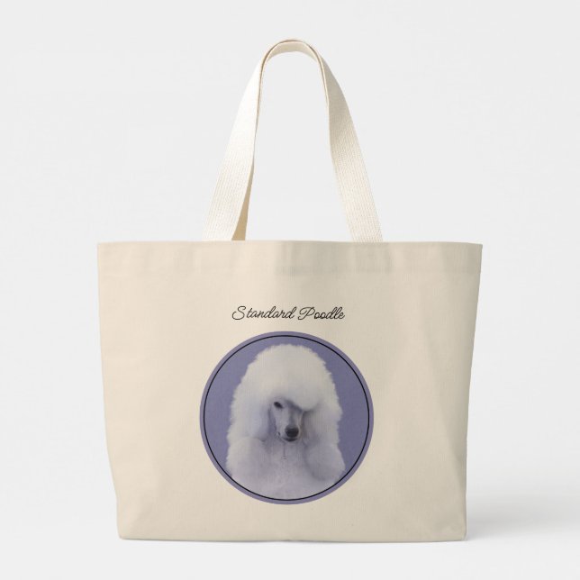 Grand Tote Bag Peinture standard de caniche blanc Art original ch (Dos)