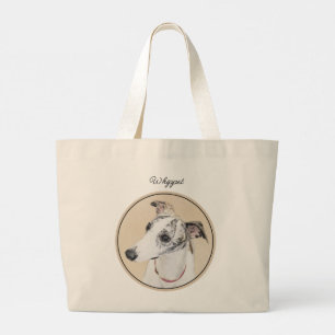 Grand Tote Bag Peinture Whippet Brindle Blanc Original Chien Art