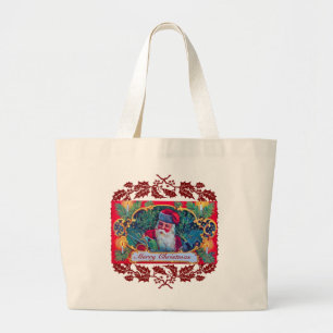 GRAND TOTE BAG PÈRE NOËL VINTAGE, CADEAUX DE NOËL, FLORALE D'HIVE