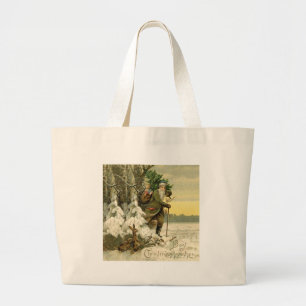 Grand Tote Bag Père Noël vintage Noël victorien vacances Arbre