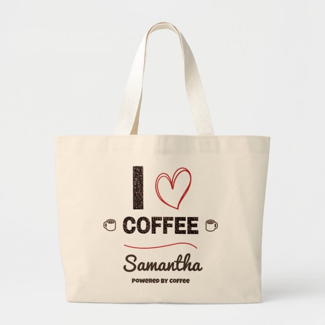 Grand Tote Bag Personalized Coffee Lover Name Design (Devant)