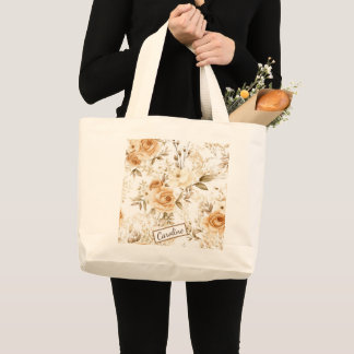 Grand Tote Bag Personalized Romantic Floral Name Design