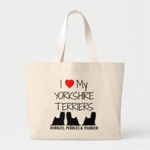 Grand Tote Bag Personnalisé J'Aime Mes Trois Yorkshire Terriers