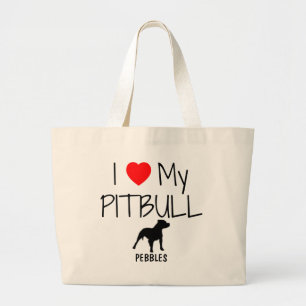 Grand Tote Bag Personnalisé J'Aime Mon Pitbull