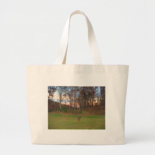 Grand Tote Bag Petit cerf et coucher de soleil rose (Devant)