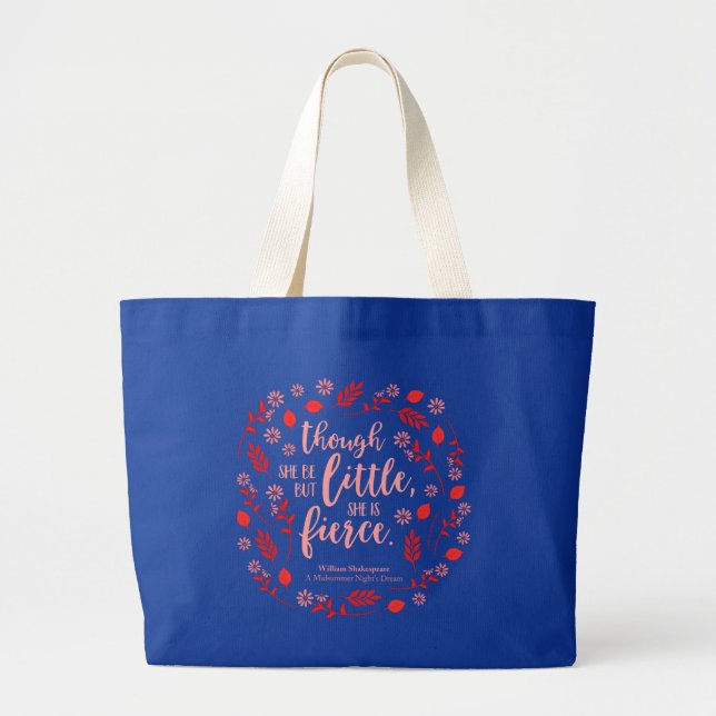 Grand Tote Bag Petit Floral Rouge Mais Fierce William Shakespeare (Devant)
