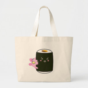 Grand Tote Bag Petit pain de sushi de Kawaii avec Nadel le chat