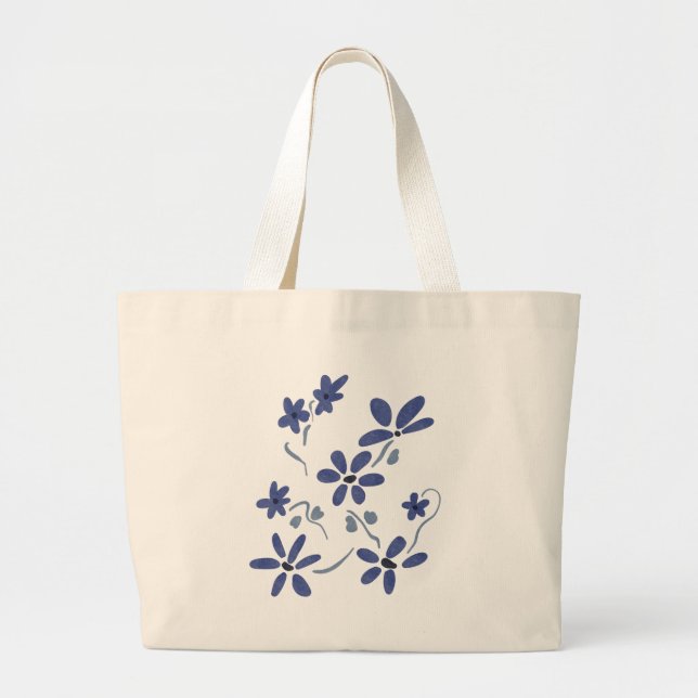 Grand Tote Bag Petite Fleurs Romantiques Bleues (Devant)