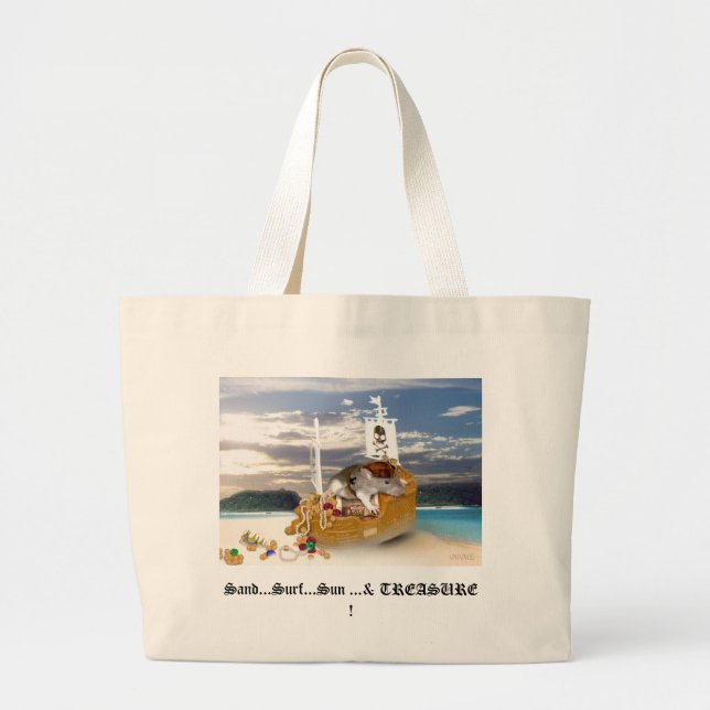 Grand Tote Bag Petite plage Fourre-tout de rat de pirate (Devant)