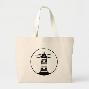 Grand Tote Bag Phare de balise océanique nautique rayé Art