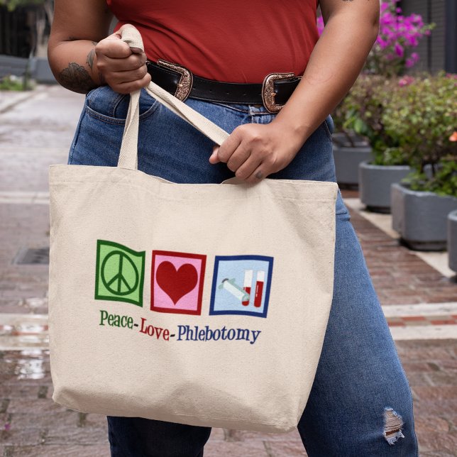 Grand Tote Bag Phlebotomiste Peace Love Bureau de la phlébotomie (Créateur téléchargé)