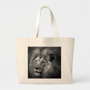 Grand Tote Bag Photo Lion noir et blanc