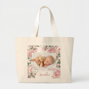 Grand Tote Bag Photo personnalisée Floral Nouveau bébé