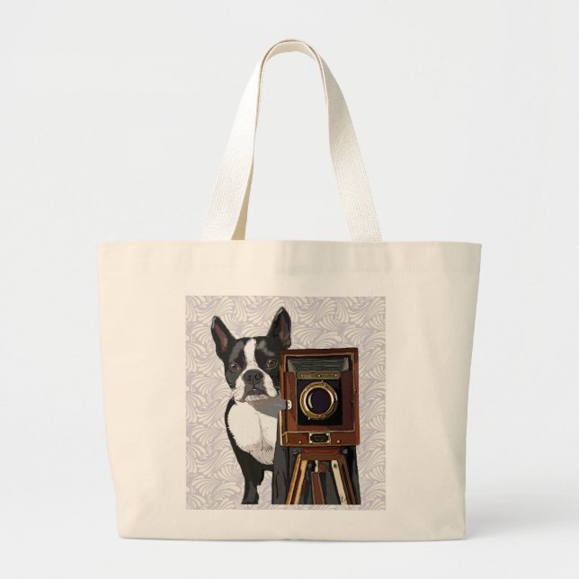 Grand Tote Bag Photographe Boston Terrier 2 (Devant)