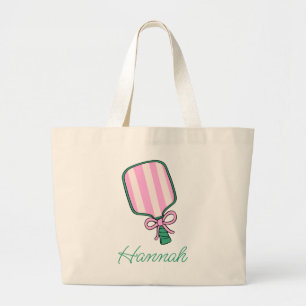 Grand Tote Bag Pickleball rose et vert Preppy Personnalisé