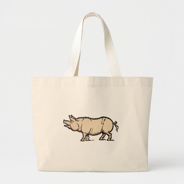 Grand Tote Bag Pig Antique Piggy Cute Vintage (Devant)
