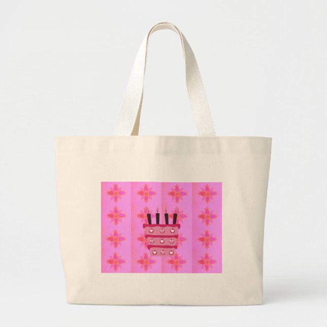 Grand Tote Bag Pink Bird Cake Art Imprimer (Devant)
