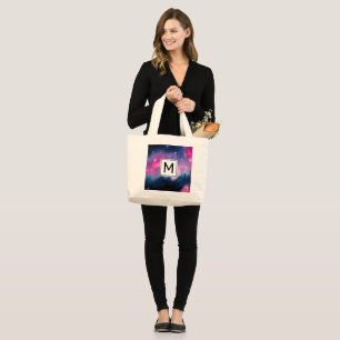 Grand Tote Bag Pink & Blue Galaxy & Stars Abstract