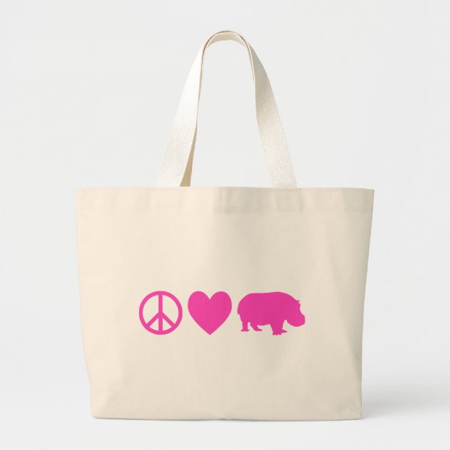 Grand Tote Bag Pink Peace Love et Hippopotames (Devant)