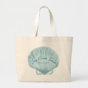 Grand Tote Bag Plage de coquillages bleus