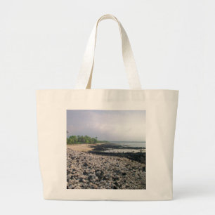 Grand Tote Bag Plage de sable noir à Hawaii